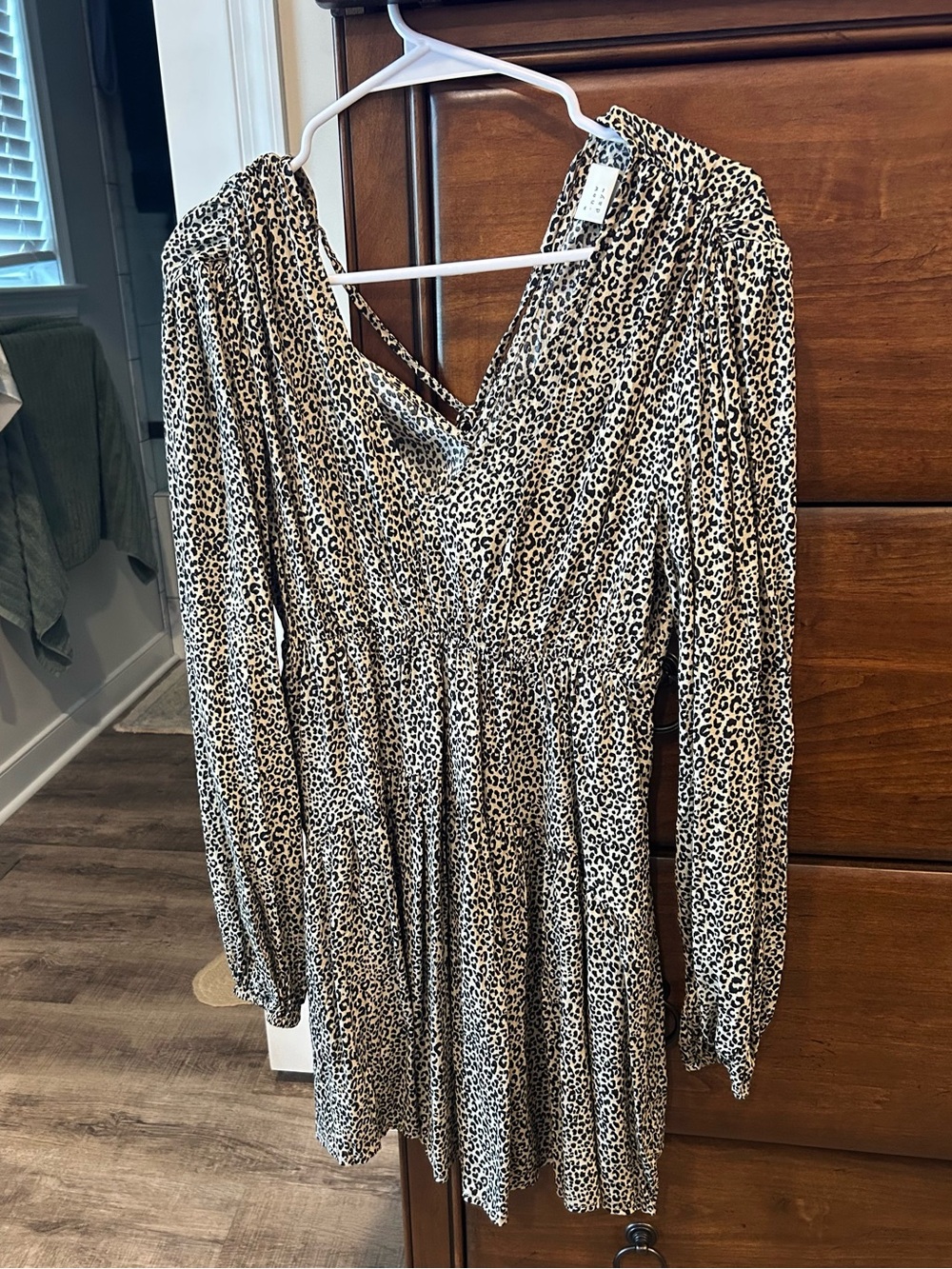 a new day Long-Sleeve Leopard Print Wrap Dress - Beige, Black